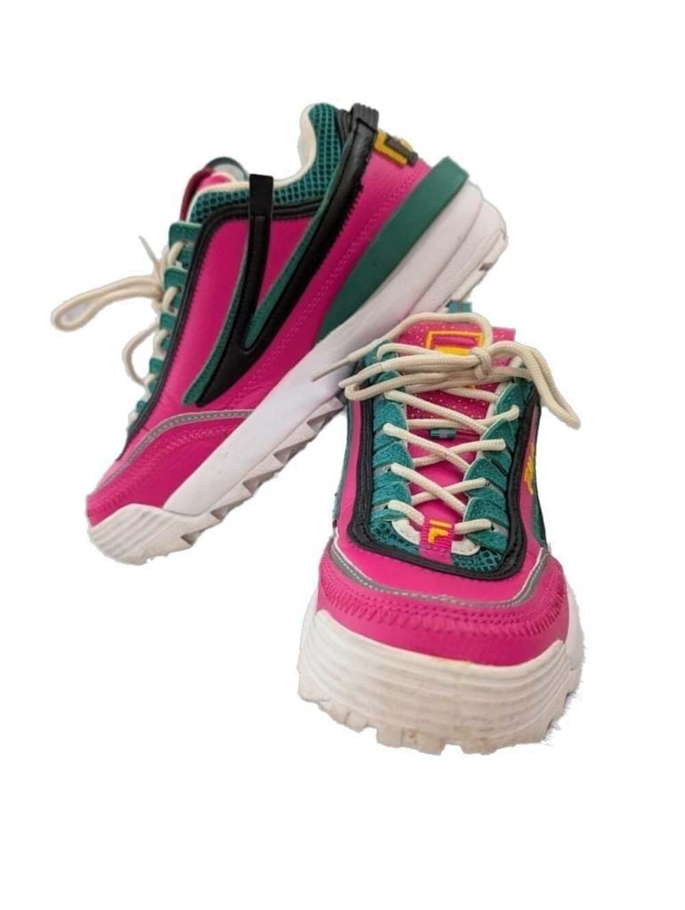 FILA Disruptor II EXP Pink Gardenia Green Chunky Platform Sneakers Womens 7.5